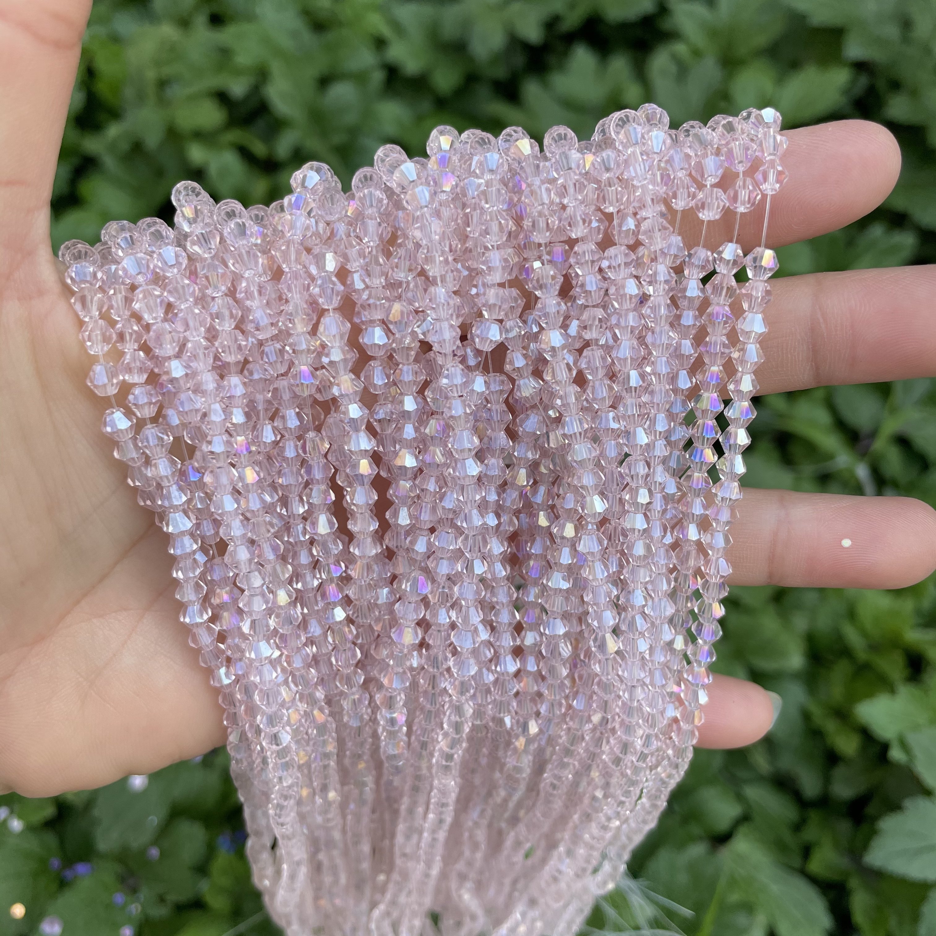 4mm粉红色菱形水晶珠双尖高亮玻璃珠DIY饰品散珠手缝珠子手工材料,淘宝优惠券,粉丝福利购,淘宝优惠卷