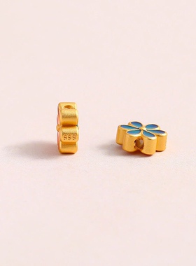 越南沙金古法金烧蓝六瓣花隔珠背云转运珠diy饰品配件