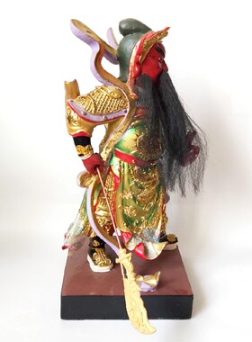 香樟木雕才神关公神像手工雕刻贴真金箔道门雕塑高度50厘米装藏