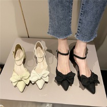 Baotou Sandal Womens Summer 2023 New Middle Heel Coarse Heels Female Wind Lady Bow Tie With Single Shoe Woman