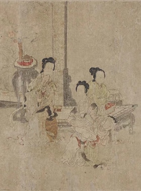 周文合乐书法长卷名家风仕女图