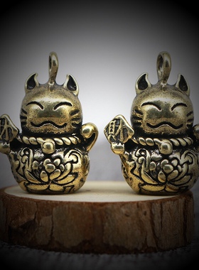 招财猫祈福汽车钥匙扣实心纯黄铜