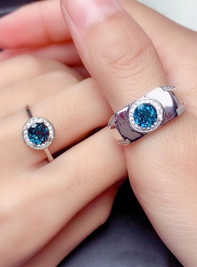 伦敦蓝托帕石925银活口情侣戒指