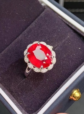 缅甸纯银高端大气风红宝石戒指