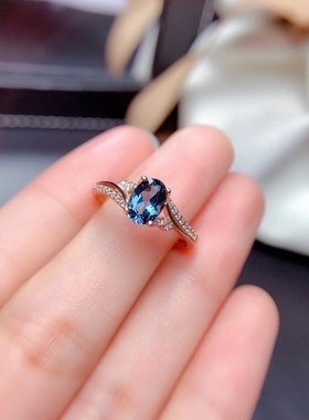 一克拉天然蓝色托帕石宝石戒指