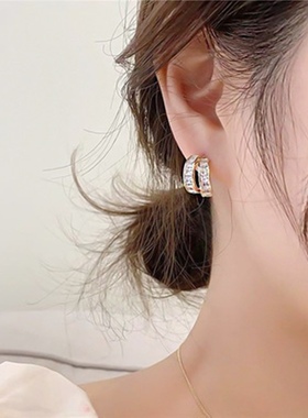 S925银针闪钻双层闺蜜高级耳环