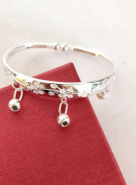 实心手工铃铛蒜头手镯纯银民族风