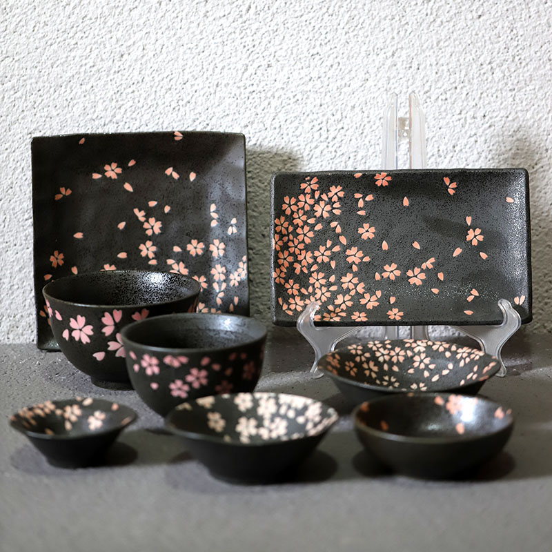 日本进口美浓烧盘子陶瓷亚光釉碗盘米饭碗日式料理餐具套装樱花碗-图1