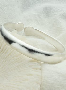 999银饰品女手镯光面圆头复古风