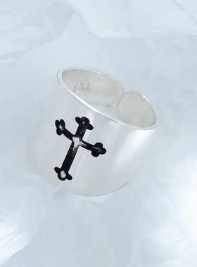 十字架可调节足银指环开口纯银