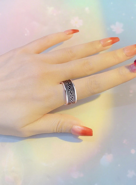 足银纹理民族风饰品古典戒指包邮