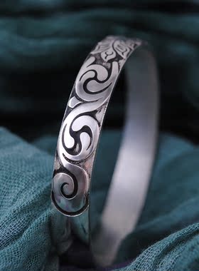 复古实心送妈妈纯银手镯