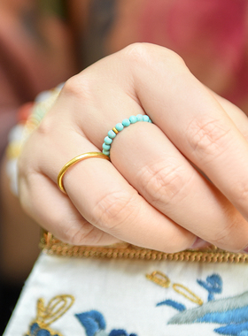 觉人原创24K黄金绿松石戒指女