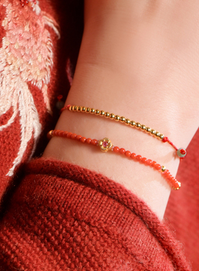 觉人K金18K黄金转运红绳女本命年