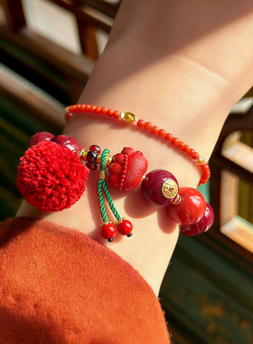 纯正朱砂紫金砂手串佛手山鬼贴片