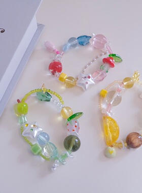 夏日冰透琉璃苹果星弹力手链