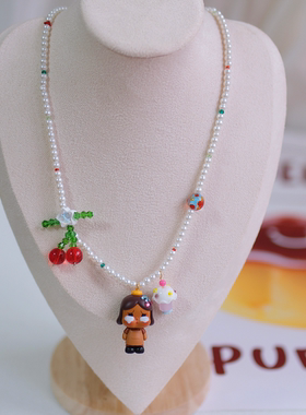 小众原创咖啡师哭娃彩色毛衣链