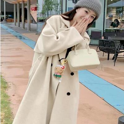 HW法式精致甜美风毛呢大衣冬季2024中长款毛呢外套大衣女小个子