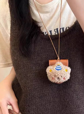 小红书kt猫眼镜夹挂脖可爱毛绒公仔便携式眼镜包项链挂饰多巴胺