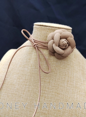 氛围感梦幻紫色山茶花choker长款项链纯欲风可调节项圈腰带绑带