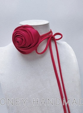 「颈间玫瑰」chic立体花朵韩国博主同款锁骨链绑带项链choker颈带