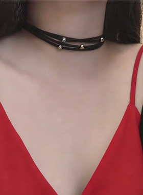 暗黑系黑色多层珠子朋克风甜酷音乐节锁骨链choker日常百搭简约风