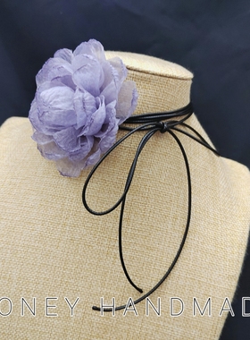 纯欲风紫色花朵项链绑带锁骨链女choker小众设计高级感项圈颈带