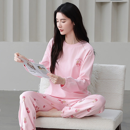 睡衣女秋季长袖纯棉紧口套装2025年新款春秋款甜美100%全棉家居服 - 图2