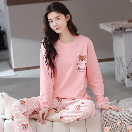 睡衣女秋季长袖纯棉紧口套装2025年新款春秋款甜美100%全棉家居服 - 图0