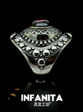 原创新品欧美夸张朋克戒指S925纯银石榴石开口指环男女情侣款R58