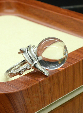 花盏灵露天然白水晶S925女戒指