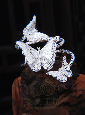 S925纯银多层蝴蝶开口女戒