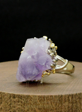 紫晶锦簇新款天然紫水晶戒指S925纯银食指环女轻奢华欧美夸张R26