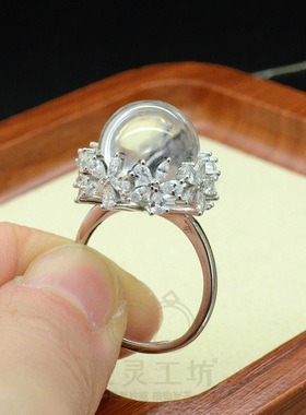 雪梅灵露S925银天然白水晶戒指女