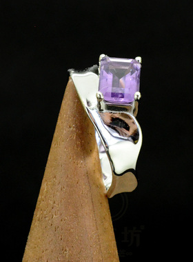 25年新款逐浪潮起S925纯银镶天然紫水晶戒指环女小众设计简约R19