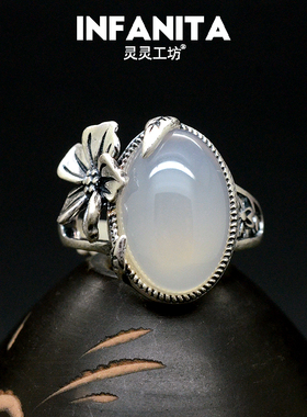 天然玉髓戒指99足银小众设计师女