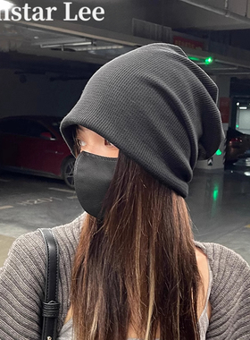 MonstarLee薄款黑色春秋包头帽