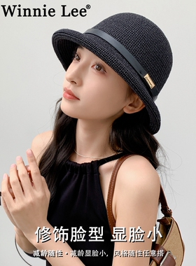 亚麻帽子女遮阳沙滩小礼帽