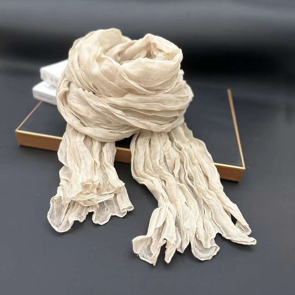 日系棉麻围巾百搭褶皱纯色丝巾女秋冬保暖文艺薄款披肩韩版围脖,淘宝优惠券,粉丝福利购,淘宝优惠卷