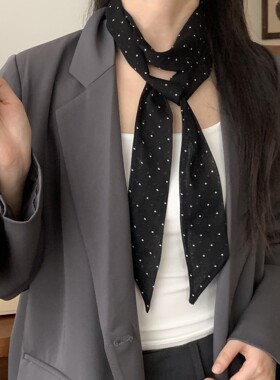 波点丝巾长条女薄款印花仿乔其纱领巾感飘带头巾发带多用腰带