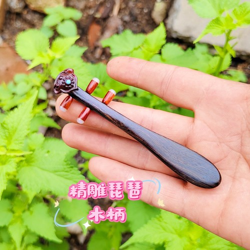 月瑶钩针柄定做代按勾针工具配件檀木实木手柄定制毛线针点翠工具 - 图1