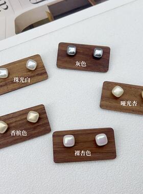 爱唯雅999足银小方糖珍珠耳钉
