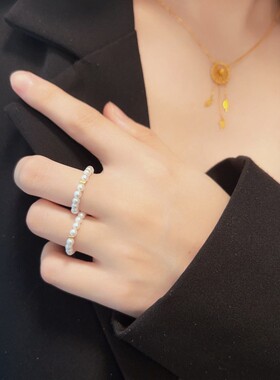 爱唯雅925纯银米粒珍珠戒指女