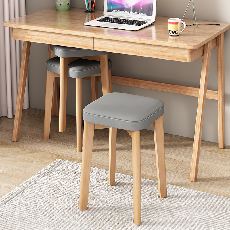 北欧小板凳家用科技布椅子客厅可叠放收纳简易实木梳妆凳方凳子 - 图1