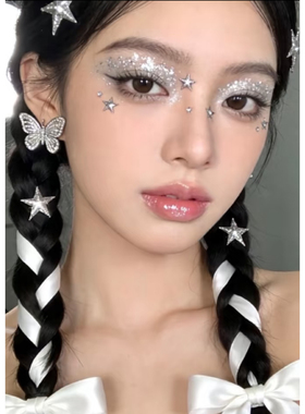 薛之谦白色系蝴蝶结星星发夹丝带应援编发演唱会音乐节星河头妆造