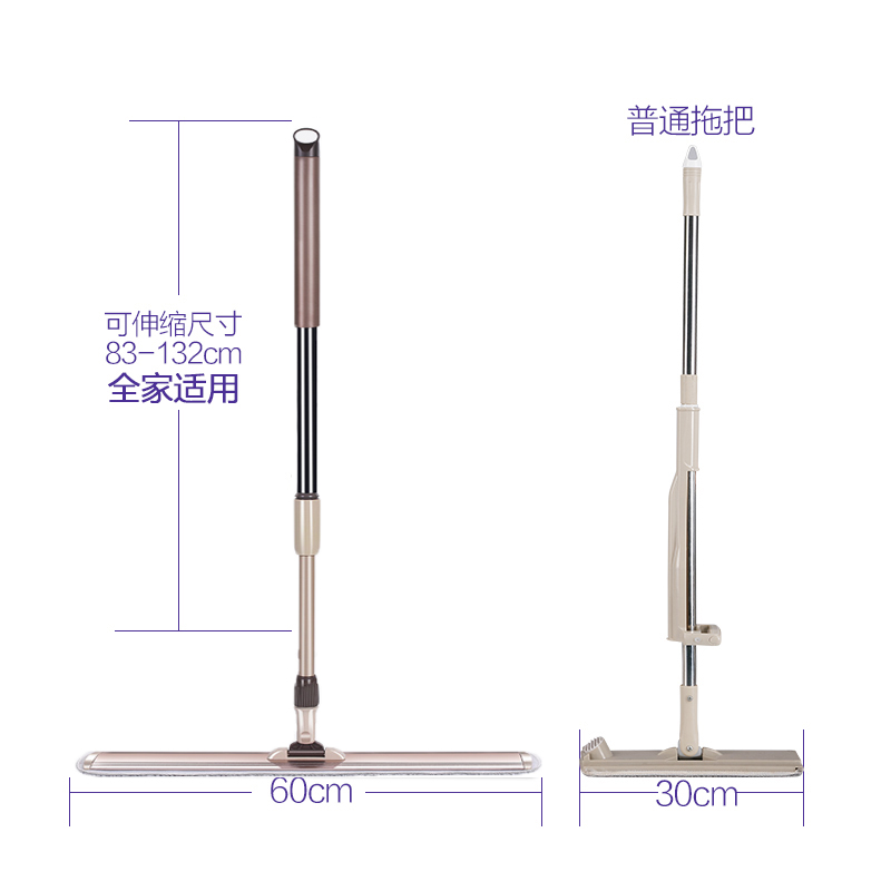 平板拖把60cm大号家用实木地板瓷砖铝合金免手洗刮刀粘贴式替换布 - 图1