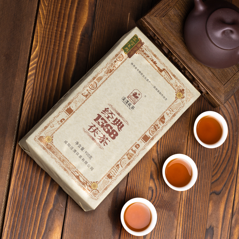 泾渭茯茶 黑茶茯砖 陕西正宗金花伏茶砖泾阳茯砖茶 经典1368 900g多图3