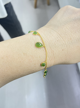 和田玉碧玉水滴手链925银镶碧玉圆形手链中式礼物和田玉手链女友