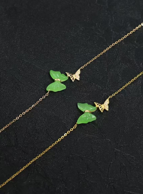 天然和田玉蝴蝶手链18K金镶嵌碧玉苹果绿蝴蝶手链福蝶招桃花财运