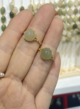 和田玉晴水圆形戒指925银镶晴水戒指百搭新中式戒指送妈妈礼物